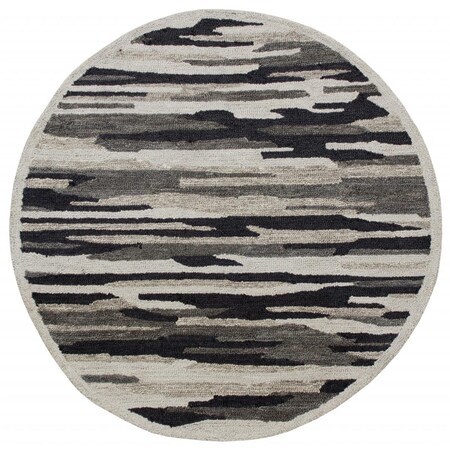 Palacedesigns 4 ft. Round Black & Gray Camouflage Area Rug PA3102489